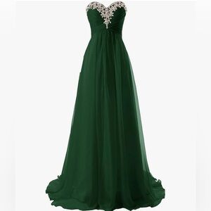 JAEDEN Sweetheart Strapless Embellished High Low Gowns Dress Dark Green XS S